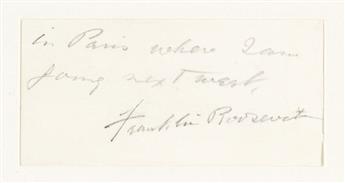 ROOSEVELT, FRANKLIN D. Autograph Note Signed, as Assistant Secretary of the Navy, in pencil, on his printed visiting card: